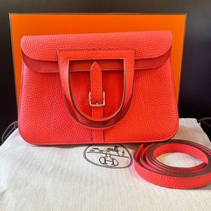 Authentic HERMES Halzan Size 25 Taurillon Clemence Rose Texas